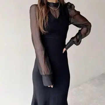 RESEXXY 레이어드 머메이드 니트 원피스 블랙