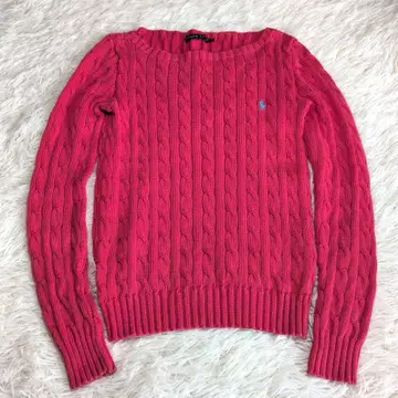 랄프 로렌 케이블 니트 스웨터 핑크 로고 자수