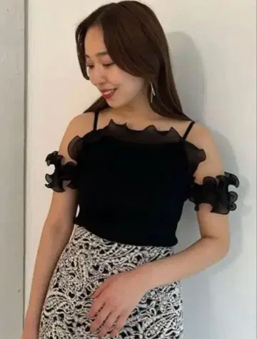 snidel sustainable 플리츠 도킹 니트 블랙