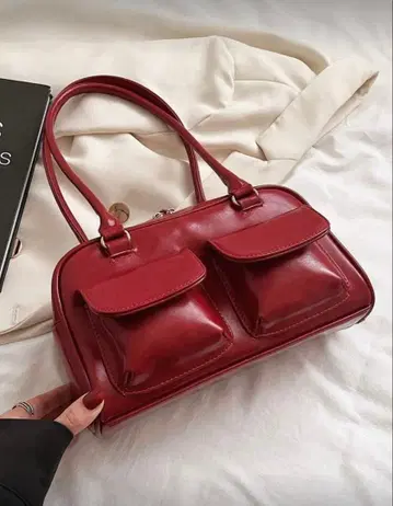 포켓 부착 숄더백 가로형 백 핸드백