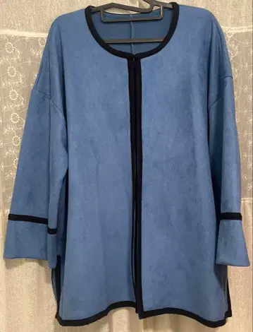 스웨이드 느낌 노카라 자켓 블루 x 블랙