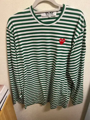 PLAY 그린과 화이트 스트라이프 긴팔 티셔츠