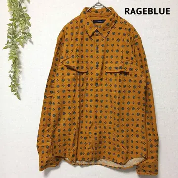 레이지블루 코몬 무늬 코튼 셔츠 버튼 가슴 포켓 레트로 패턴 남성용 M