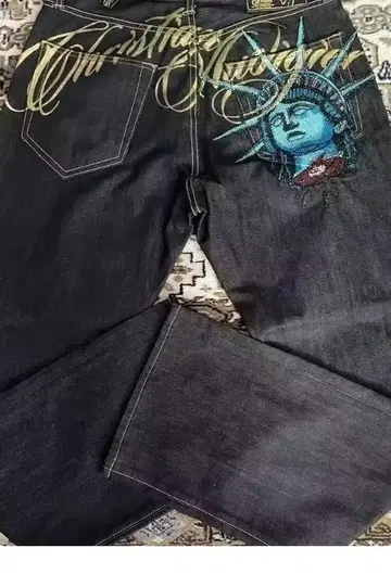 y2k 자유의 여신 자수 데님 팬츠