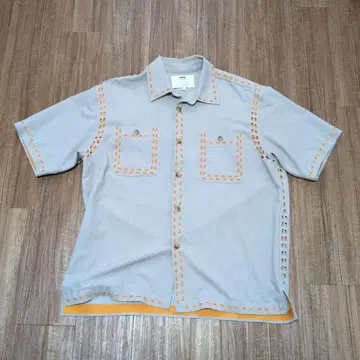 amok 반팔 셔츠 M 그레이 오렌지 스티치