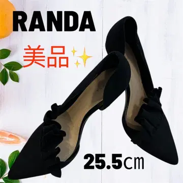 [새상품급] 란다 스틸레토 펌프스 프릴 블랙 25.5cm