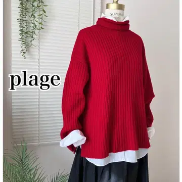 [ 2023AW ] plage 와이드 립 터틀 니트 터틀 빨간색