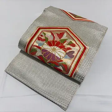 A 국화 무늬 금은사 순수 실크 육통 후쿠로 오비 포멀 O53