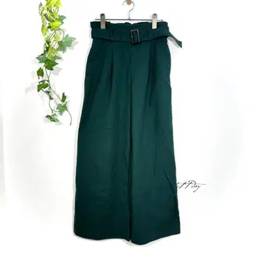 GU 지유 벨트 와이드 팬츠 하이웨스트 다크 그린 M