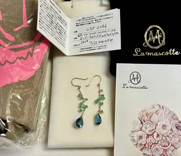 [ 미사용 ] 블루 토파즈 에메랄드 K10 귀걸이 La mascotte