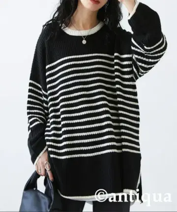 택 포함 새상품! antiqua 넉넉한 핏이 요즘 느낌! 배색 보더 니트