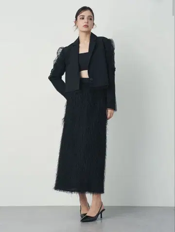 Limue 프린지 디자인 블랙 롱 스커트