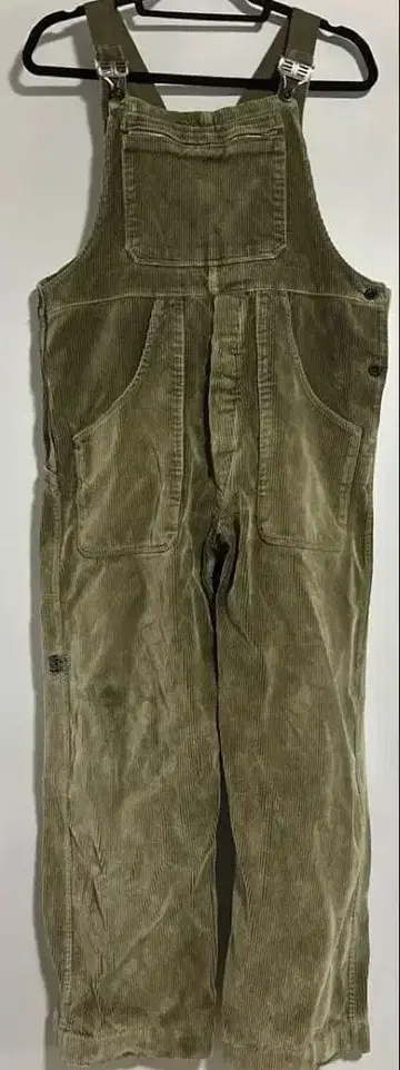 유로 빈티지 올리브 그린 코듀로이 오버롤