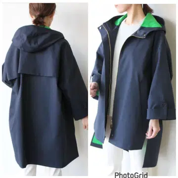 PASSIONE 바이컬러 후디드 코트 / 네이비 x 그린 38