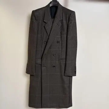 체크 무늬 더블 브레스트 체스터 코트