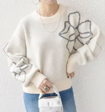 ships 니트 자카드 플라워 니트 풀오버