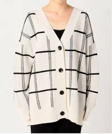 아이보리 블랙 체크 무늬 가디건 스픽 앤 스팬