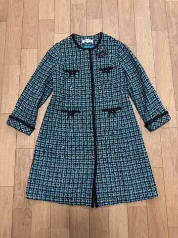 super beauty 블루 계열 체크 트위드 코트 42