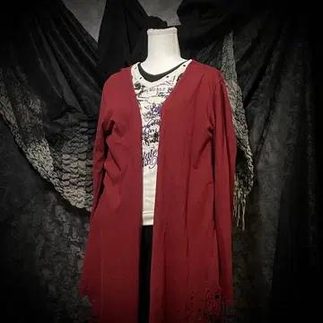 y2k 그런지 데미지 가공 롱 가디건 빨간색 V계 헤이세이계 아카이브