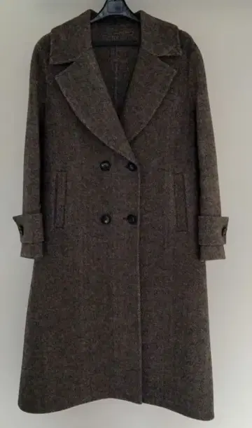 롱 코트 트위드 패턴 울 100%