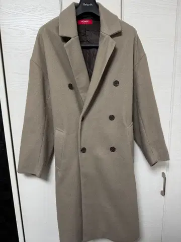 베이지 더블 브레스트 체스터 코트 롱 기장