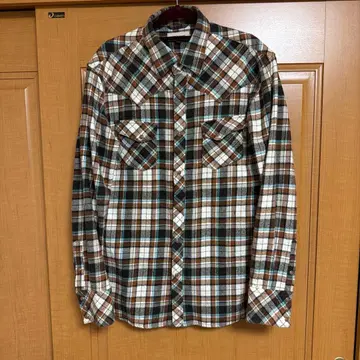 체크 무늬 긴팔 셔츠 브라운/터콰이즈