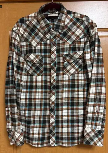 레어 웨스턴풍 체크 무늬 긴팔 셔츠 브라운/터콰이즈