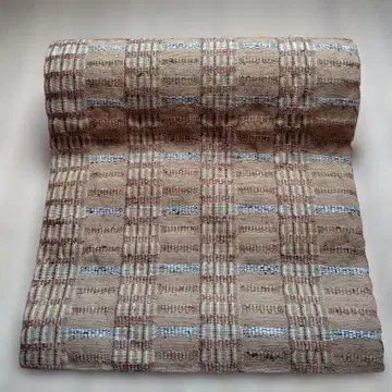 옷감 안경 직조 나고야 오비 격자 체크 베이지와 블랙 그린 긴자 메우가야