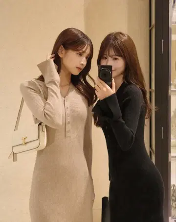 프론트 버튼 플레어 니트 원피스