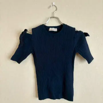 31 sons de mode 리브 편직 네이비 반팔 티셔츠 컷 아웃 소매