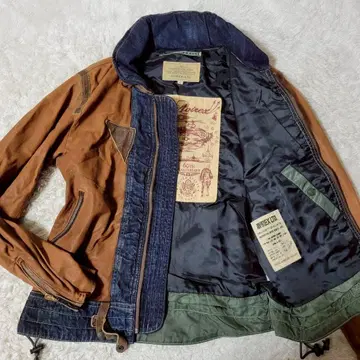 레어 L 사이즈 AVIREX 가죽 데님 절개 플라이트 자켓 수납 후드