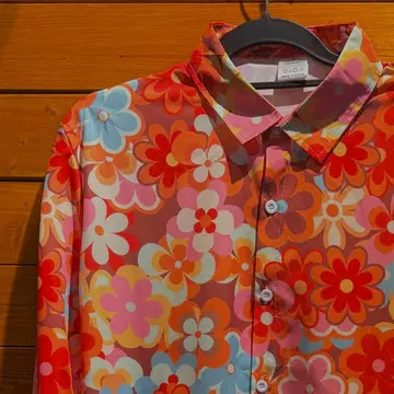 사이키델릭 꽃무늬 폴리셔츠 하마마이크 히피 오스틴 파워스