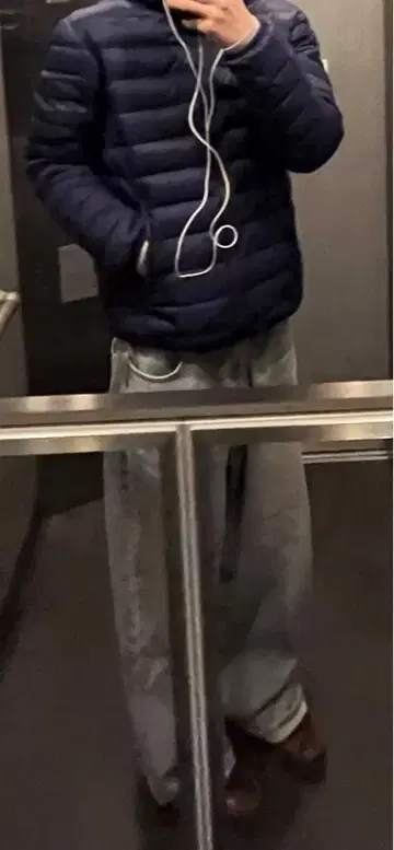 후드 부착 다운 자켓 네이비