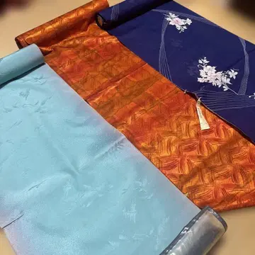 기모노 옷감 파란색 오렌지 컬러