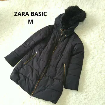 ZARA BASIC 퍼 후드 다운 자켓 M 퀼팅 블랙