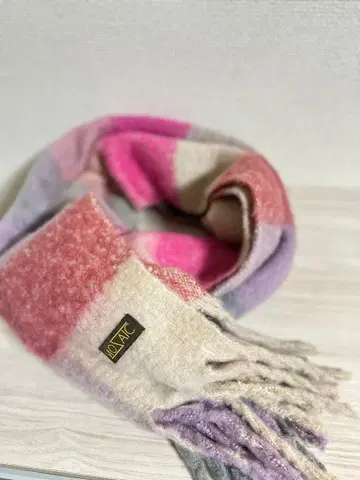 MOSAIC 체크 무늬 머플러 울 혼방 미사용