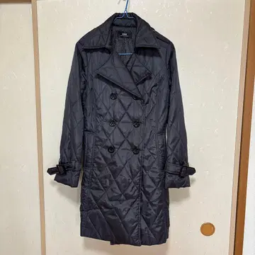 브랜드 ISSUE 블랙 퀼팅 더블 브레스트 코트