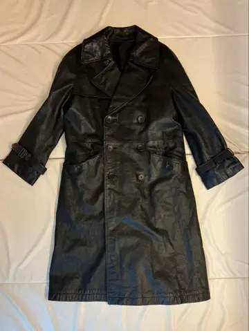 블랙 가죽 트렌치코트 벨트 포함