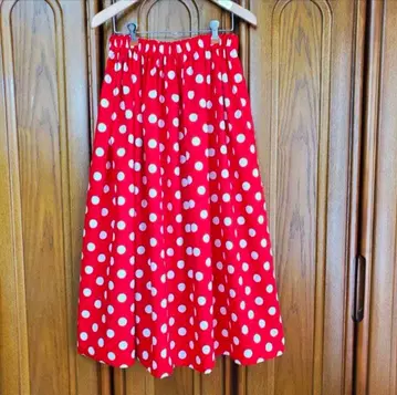 성인 롱 스커트 빨흰 도트 허리밴딩