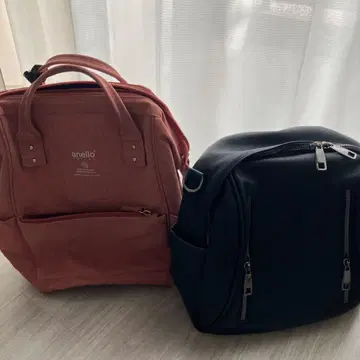 anello 핑크 백팩과 블랙 가죽 백팩 2세트