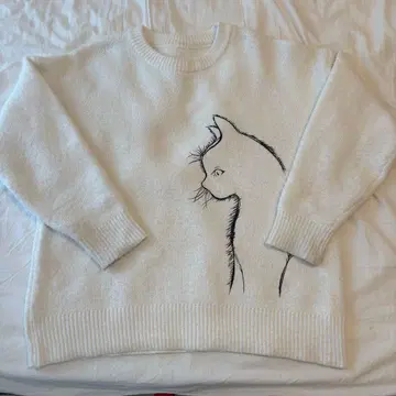 니트 고양이 화이트 구제 의류