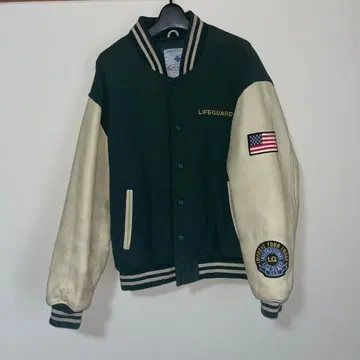 LIFEGUARD 바시티 자켓 그린/아이보리 구제 의류 아메카지