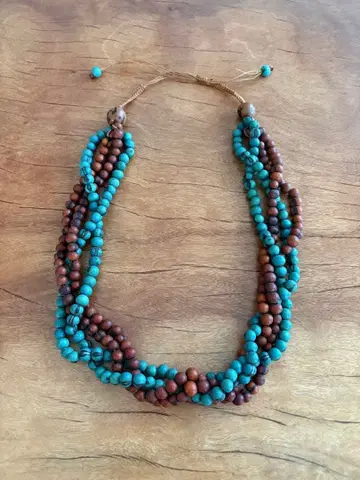 블루와 브라운 아사이 비즈 목걸이 (길이 조절 가능)