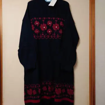 앤드러브 꽃 패턴 니트 원피스 네이비 3L