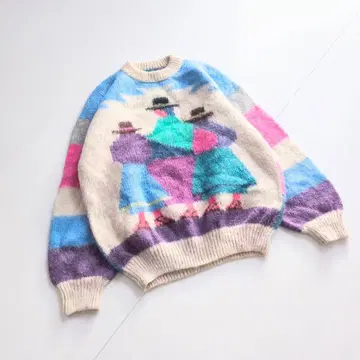 기하학 아트 패턴 모헤어 총 패턴 니트 스웨터 A4