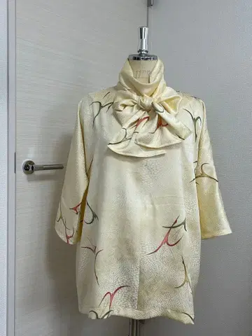 미사용 기모노 리메이크 스톨 포함 코몬 크림색