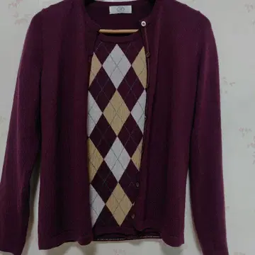 J. 프레스 앙상블 아가일 무늬 울 가디건 울 반팔 스웨터