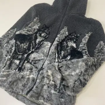 올 패턴 보아 플리스 자켓 애니멀 무늬 울프 패턴 90s