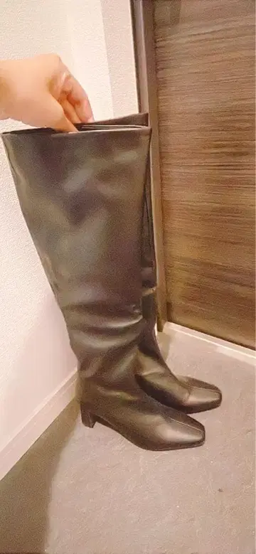 블랙 롱 부츠 합성 피혁 와이드 힐 오리엔탈 트래픽