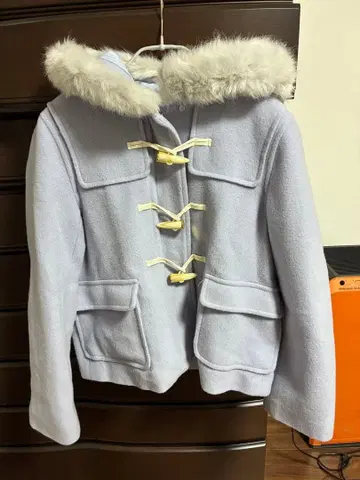 쿠튀르 브로치 퍼 포함 숏 더플 코트 42 LL 사이즈